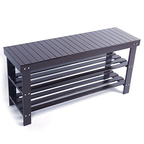Bamboo Shoe Bench, Sturdy Shoe Rack with 2 Shelves, Shoe Storage Organizer for Entryway, Living Room Holds Up to 551 lbs, 35.43 x 11.02 x 17.72 Inches (Coffee)