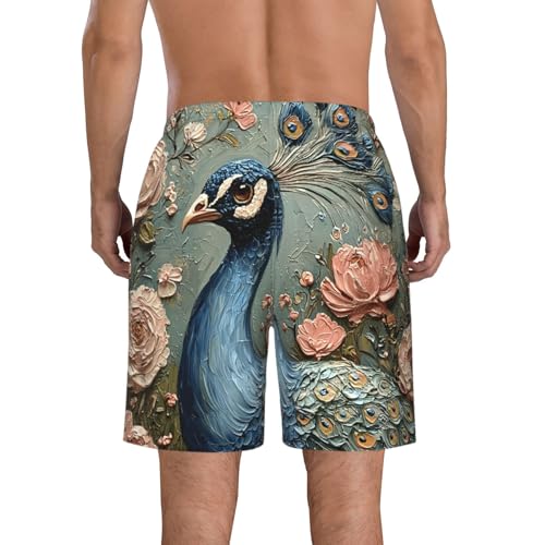Mens Swim Trunks Board Shorts Quick Dry Shorts with Pockets - Peacock Flowers3