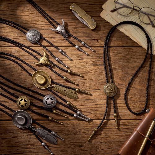 Image of Lyrow Bolo Ties for Men Women Native Western Cowboy Bola Tie Turquoise Stone Faux Leather Necktie Tie for Costume Accessories
