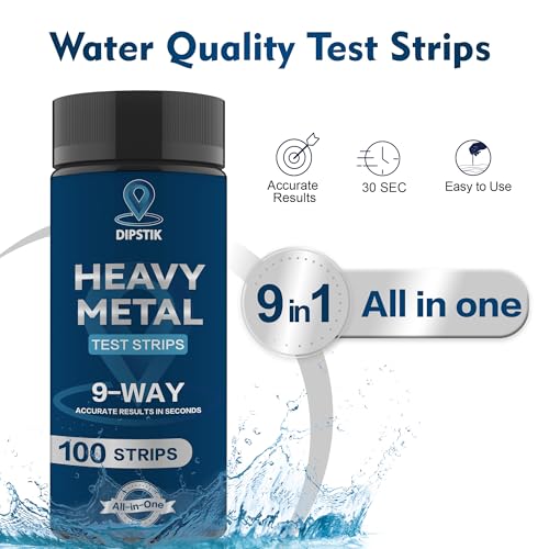 Image of 9 Way Heavy Metals Water Test Strips, 100ct Home Water Testing Kit | for Iron, Mercury, Copper, Lead, Chromium, Magnesium, Cadmium, Calcium,Zinc