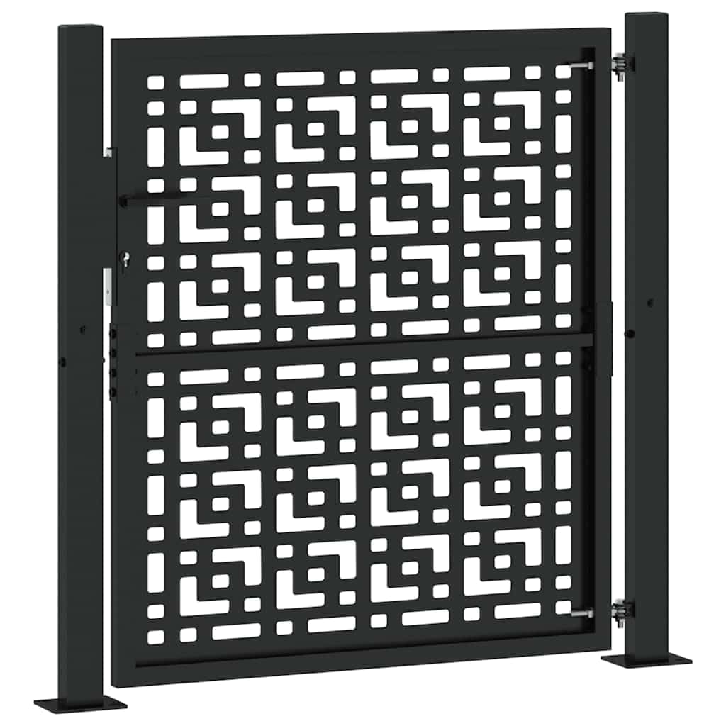 4100999 Cancello da giardino 105 x 106 cm, in acciaio nero, design a croce, in ferro battuto zincato, cancello a battente per ingresso sicuro all'aperto