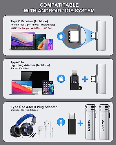 Image of GRENARO Wireless Microphone for Youtubers, S12 Wireless mic with Digital Display Charging Case, Noise Reduction Wireless Mic Compatible with Android and iOS Systems (Silver)