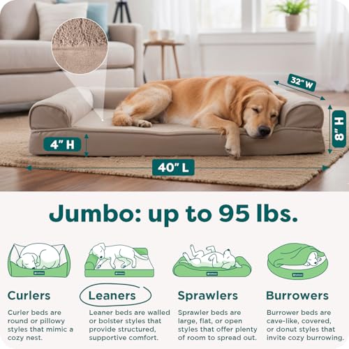 Furhaven Cooling Gel Dog Bed for Large Dogs w/ Removable Bolsters & Washable Cover, For Dogs Up to 95 lbs - Plush & Suede Sofa - Almondine, Jumbo/XL - Image 4