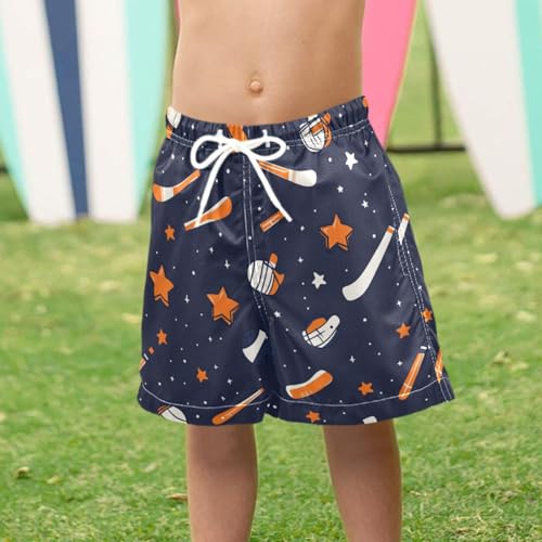 Pigsaly Boys Swim Trunks Hockey Ball Stars Teal Blue Boys Board Shorts Swimsuit Swimwear Summer Bathing Suit 3T 6