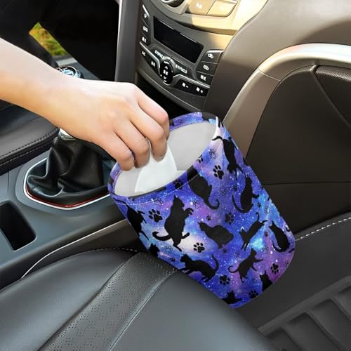 Image of Galaxy Black Cat Car Trash Bag, Car Trash Can - Cute, Portable, Collapsible for Back Seat, Floor, or Hanging Headrest Waste Basket Car Garbage Accessory
