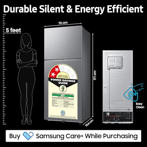Image of Samsung 396 L, 2 Star, Convertible 5-in-1, Digital Inverter, Frost Free Double Door, Bespoke AI WiFi Enabled Refrigerator (RT41DG6A2BSLHL, Ez Clean Steel /Real Steel, Silver)
