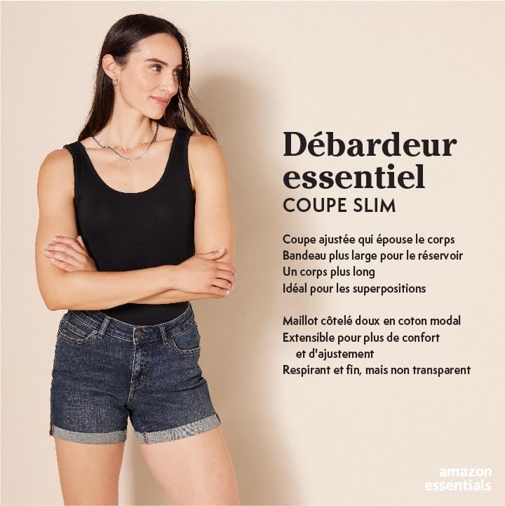 Amazon Essentials Femme Débardeur Coupe Ajustée, Coton Modal Élasthanne, Lot de 2 Tops Polyvalents - Image secondaire