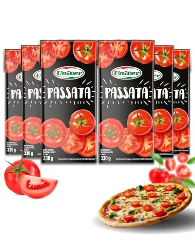 Univer Original Passierte Tomaten 6x330g - Kochfertig Ohne Verdünnen - Passata Fein Passiert - Ohne Künstliche Zusatzstoffe - Allergenrei - Perfekt für Ungarische & Italienische Küche