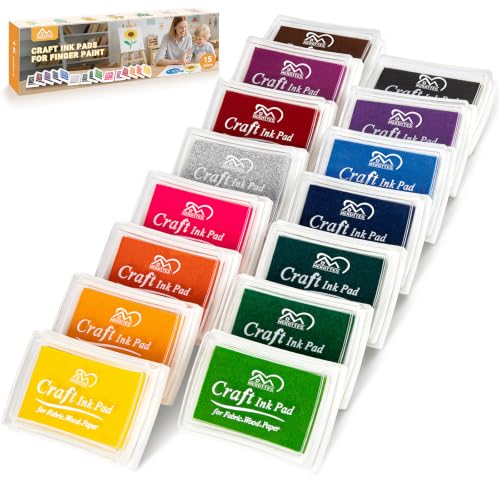 MERDTTES 15 Colors Craft Ink Pads Washable Finger Ink Pads for Stamps for Kids DIY Paper Wood Fabric Scrapbooking Rubber Stamps
