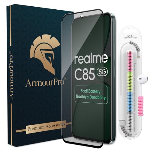Image of ArmourPro Anti Glare Matte Tempered Glass for Realme C85, Narzo 90x and Realme P4x, Anti Fingerprint Screen Protector, 9H Scratch Resistant, Smooth Touch, Easy Installation Kit with Cable Protector
