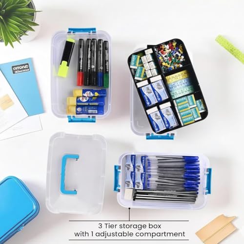 Image of Golden bird plastic boxes for Storage transparent, Space Saving Organiser with Lid Portable & Stackable for Jewelry, Beads, Crochet, Sewing, Scrapbooking DIY Craft (2 tier, Blue)