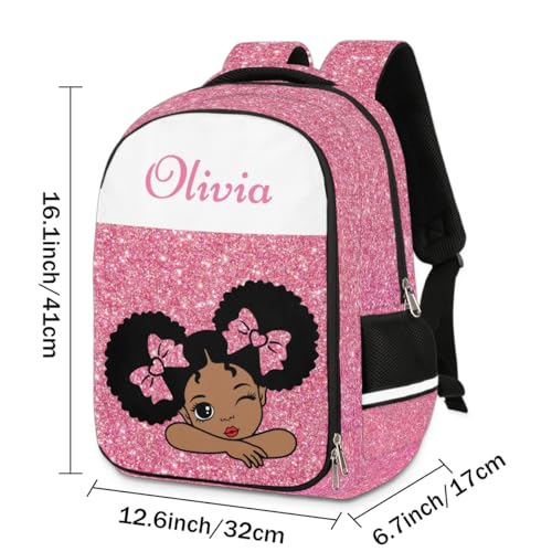 African Girl Personalized Kids Backpack for Boys Girls, Pink Glitter Print Custom Backpack Travel School Bag Bookbag Lightweight Daypack3