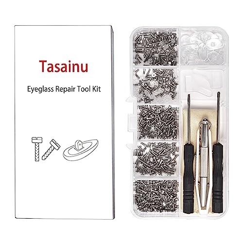 Tasainu Eyeglass Repair Kits, Eyeglass Repair Tools Kit Comes with 500 PCS of Glasses Screws, Silicone Nose Pads, Screwdriver Set and Screw Cap, Suitable The Repair of Most Styles of Glasses