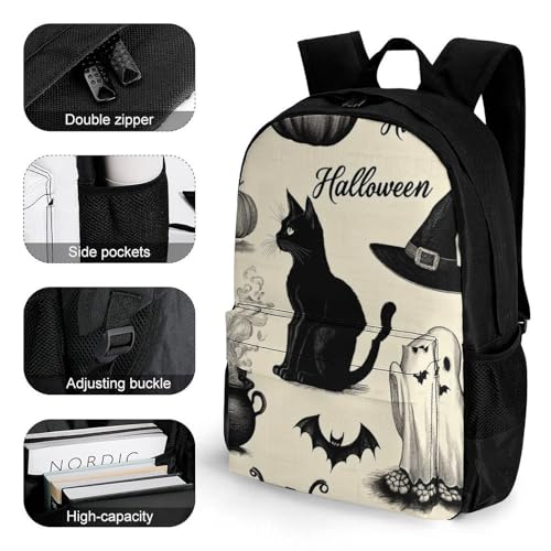 Daypack Bookbag Anti-Theft Multipurpose Large Capacity Bookbag - Halloween Decorations Black Cat Pumpkin Skull Party Pattern Travel Hiking & Camping Rucksack With Adjustable Shoulder Straps3