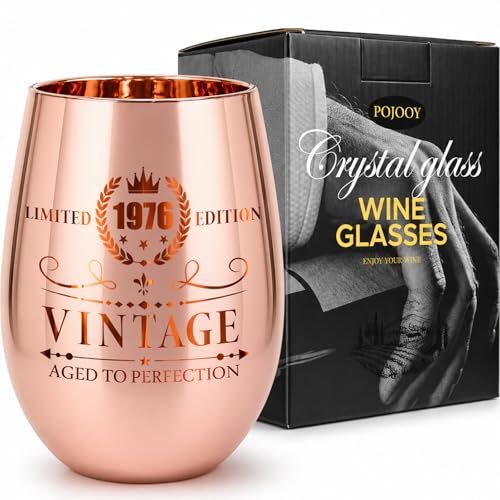 50th Birthday Gifts for Women- Rose Gold 50th Birthday Wine Glass Vintage 1976 Engraved Crystal - 50th Birthday Decorations for Women - Elegant Gifts for 50 Year Old Woman, Mom, Wife, Friend, Sister