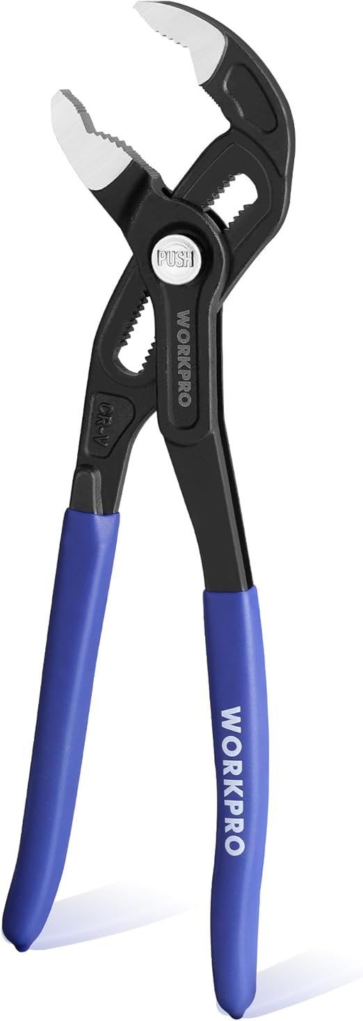WORKPRO Slip Joint Pliers, 10" Quick Adjustable Pliers, Upgraded 50mm Wide Opening Water Pump Plier, V-Jaw Groove Joint Plier for Home and Industrial Repair, CR-V Steel, Dual Serrated, Soft Grip