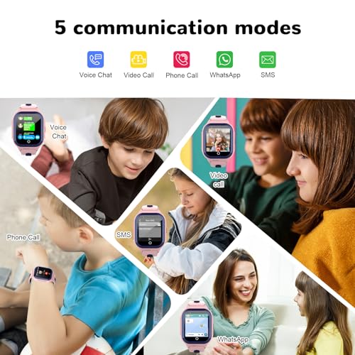 Image of Wonlex 4G Kids Smartwatch with SIM Card, 1.4 inch GPS Smart Watch for Kids, Boys Girls Phone Watch with Temperature HR BP Monitor, Video Calls, SOS, Camera, Pedometer, Alarm, Music Player(Pink)