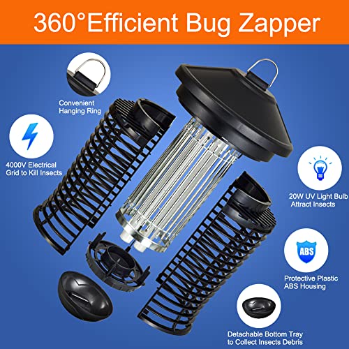 Fuzykon Bug Zapper Outdoor, 4000V 20W High Power Electric Mosquito Zapper, Fly Zapper Indoor Mosquito Trap,Waterproof Mosquito Killer For Home Kitchen Patio Camping #TOP1