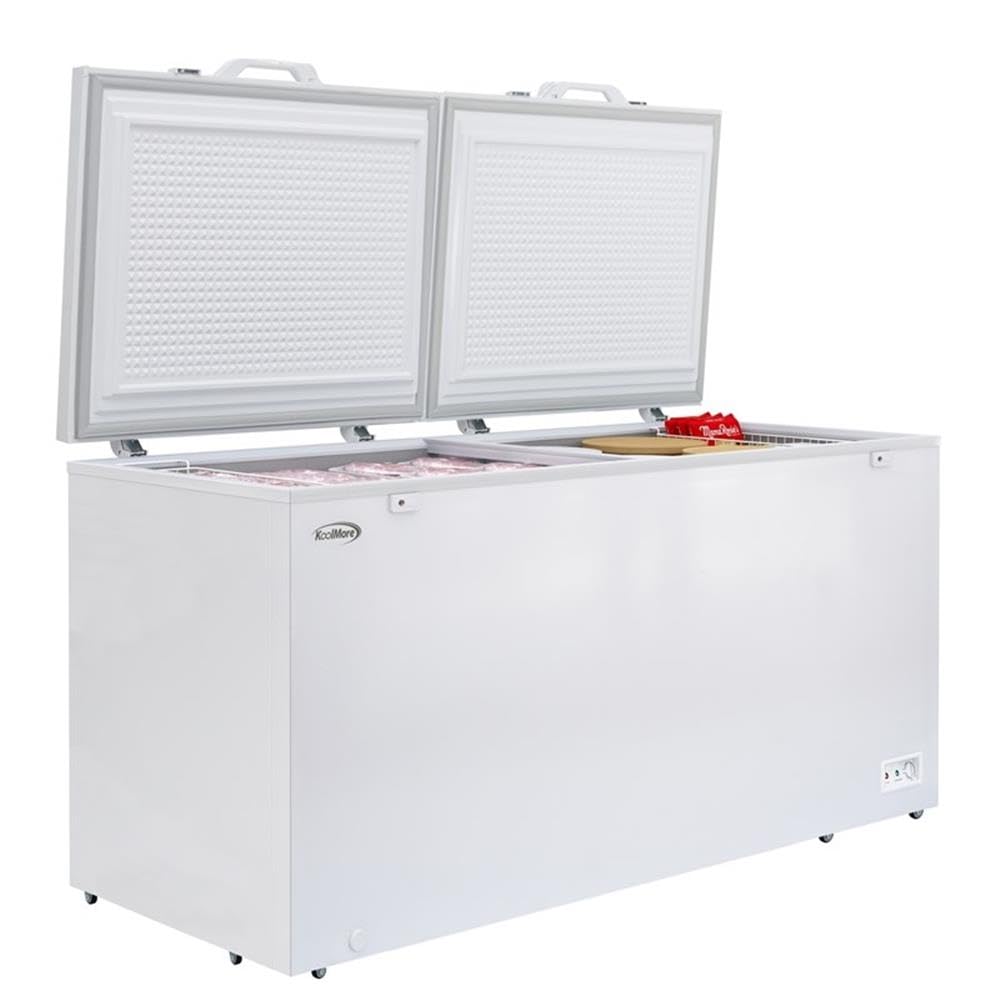 Pemberly Row 79" Commercial Chest Freezer, 30 Cu. Ft. Capacity, White Coated Steel Exterior, Aluminum Interior, Dual Doors, Manual Defrost, Garage Ready, Includes 2 Baskets, Freestanding Freezer on Fridge.com - View 2