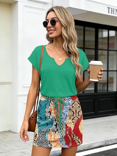 Image of SAUKOLE Women Summer T Shirt Dress Casual Short Sleeve V Neck Dress with Pockets Drawstring Waist Short Dresses