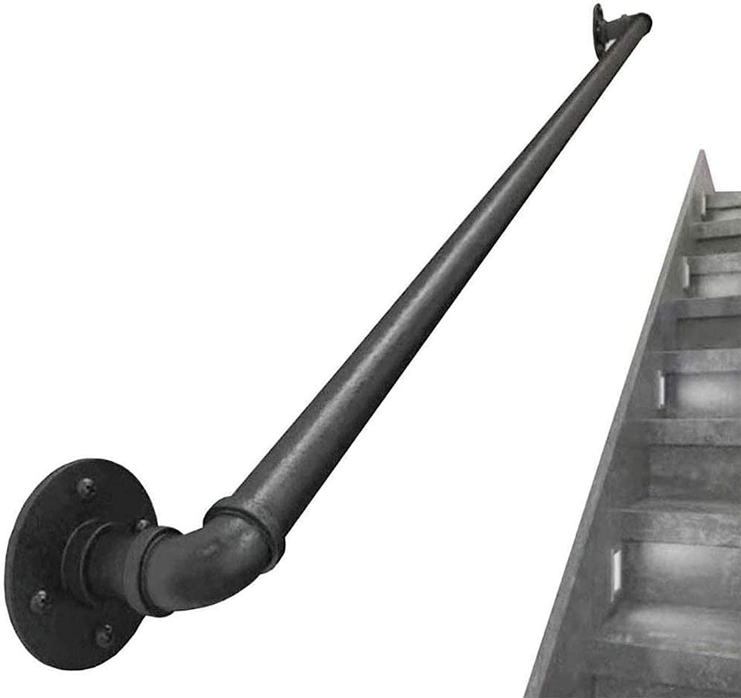 Garde-corps d'escalier noir 320cm en fer rétro style industriel