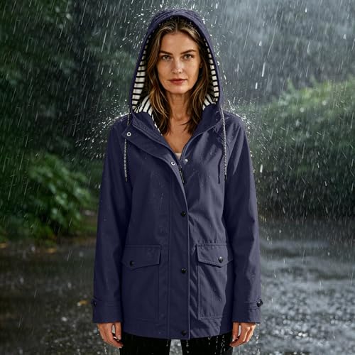 Cortavientos impermeable mujer transpirable de color sólido informal 2