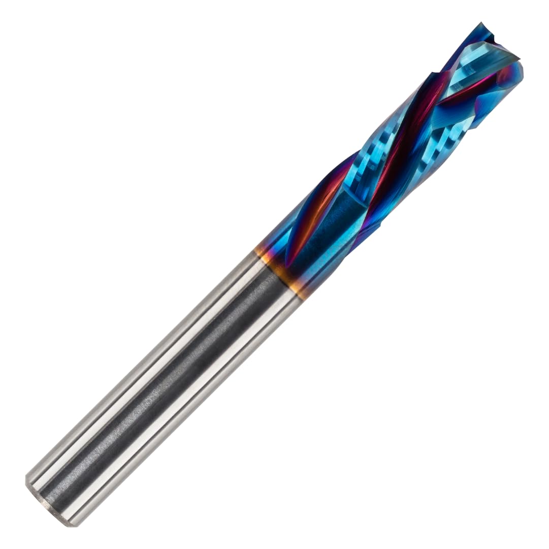 Rennie Tools - 12mm x 22mm Flute (12mm Shank) Solid Carbide 3 Flute Up Down Cut Compression Router Bit Cutter End Mill For MDF, Plywood, Wood, Laminate. NANO Coated Upcut/Downcut Spiral For CNC Use