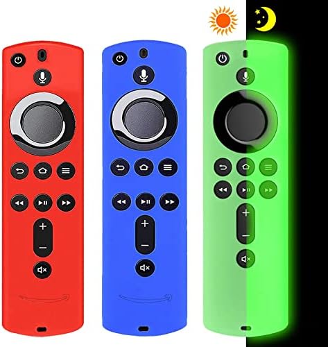 [3 Pack] Silicone Cover Case for TV Firestick / TV (3rd Gen) 4K Compatible with All-New 2nd Gen Remote Control (Red Blue and GlowGreen)