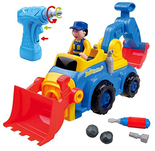 Take Apart Toys for Boys & Girls TG652 - Bump n Go Construction Vehicles, Trucks, Excavator (4 Models) & Electric Drill – Learning Toys for Toddlers 3, 4, 5 Years Old by ThinkGizmos