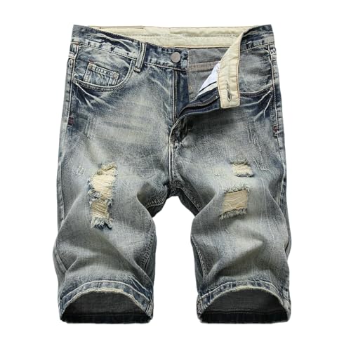 HiLY Men's Casual Ripped Denim Shorts Stylish Distressed Straight Leg