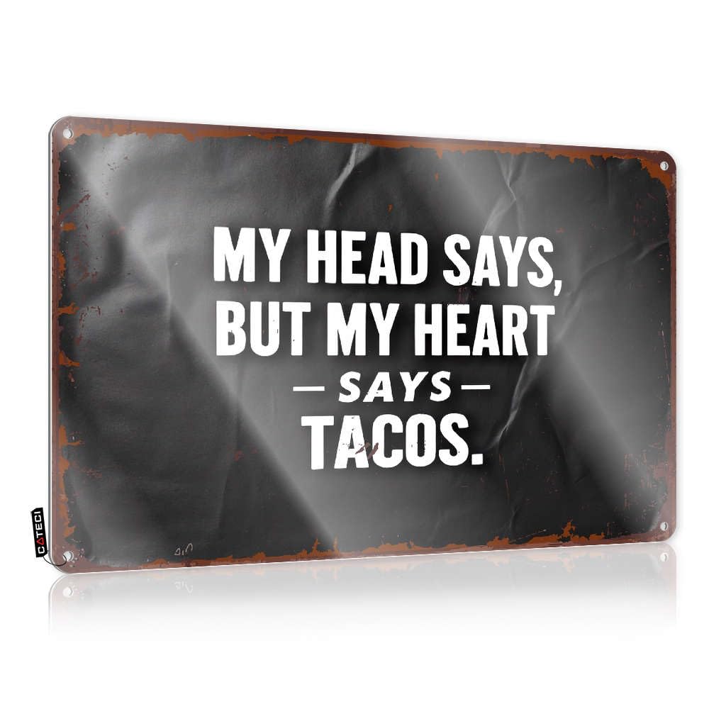 Sujd Men's Colour Urban Cartoon Rustic Humor Decor Metal Sign Funny Warning Retro/Western Room For Bedroom; - Man Cave My Head Says No, But Heart Yes.