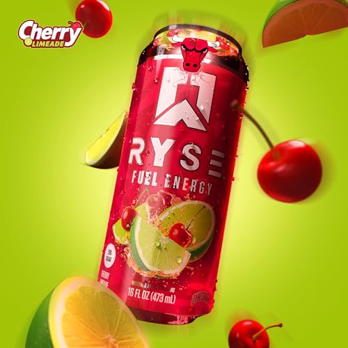Image of RYSE Fuel Energy Drink - Chicago Bulls Cherry Limeade - Sugar Free - 200mg Natural Caffeine, New Formula to Supports Cognitive Health & Improves Focus - No Artificial Colors - 16 fl oz Cans (12-Pack)