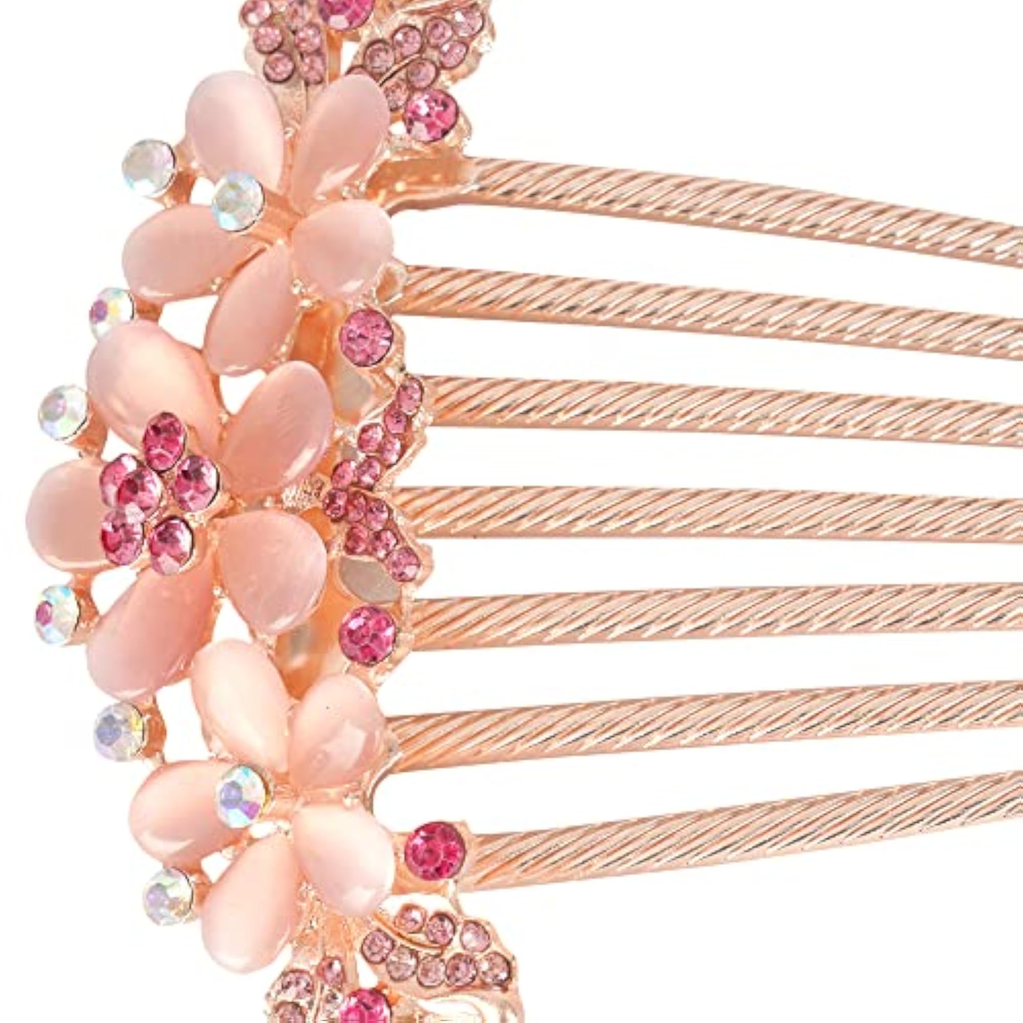 Women's Gold Rhinestone Acrylic Crystal Flower Hair Side Comb