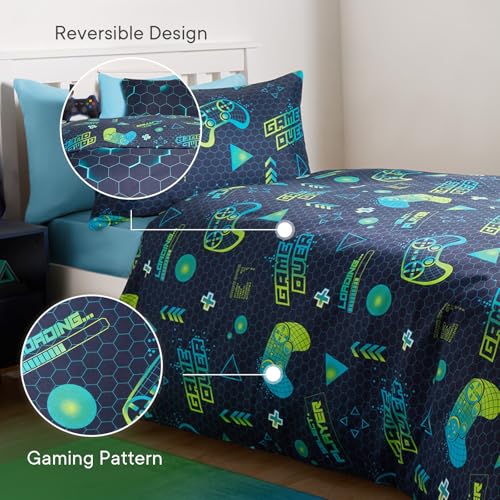 OHS Gaming Duvet Set Single, Reversible Quilt Covers Ultra Soft Comfy Gaming Duvet Bedding for Boys Single Covers with Pillowcase Gamer Gifts for Kids - Green/Blue - Image 2
