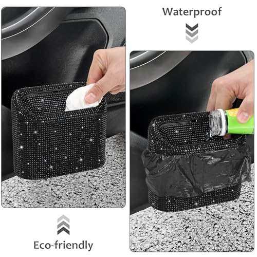 Image of Accmor Bling Car Trash Can with Lid, Mini Vehicle Garbage Organizer Storage Bin Dustbin, Sparkling Crystal Rhinestone Holder Container with 30pcs Garbage Bags Car Accessories