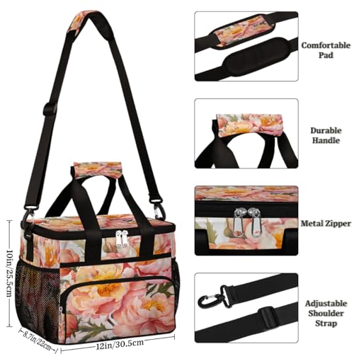Beautiful Peony Insulated Picnic Backpack Lunch Box for Women Men Picnic Basket Tote Lunch Bag Picnic Bag Portable Lunch Bags for Picnic, Beach, Work, Trip,Office, Camp Peony Florals