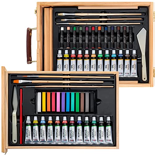U.S. Art Supply 62-Piece Artist Painting Set with Wood Box Easel and 12 Acrylic Paint Colors, 12 Oil Paint Colors, 12… - Image 6