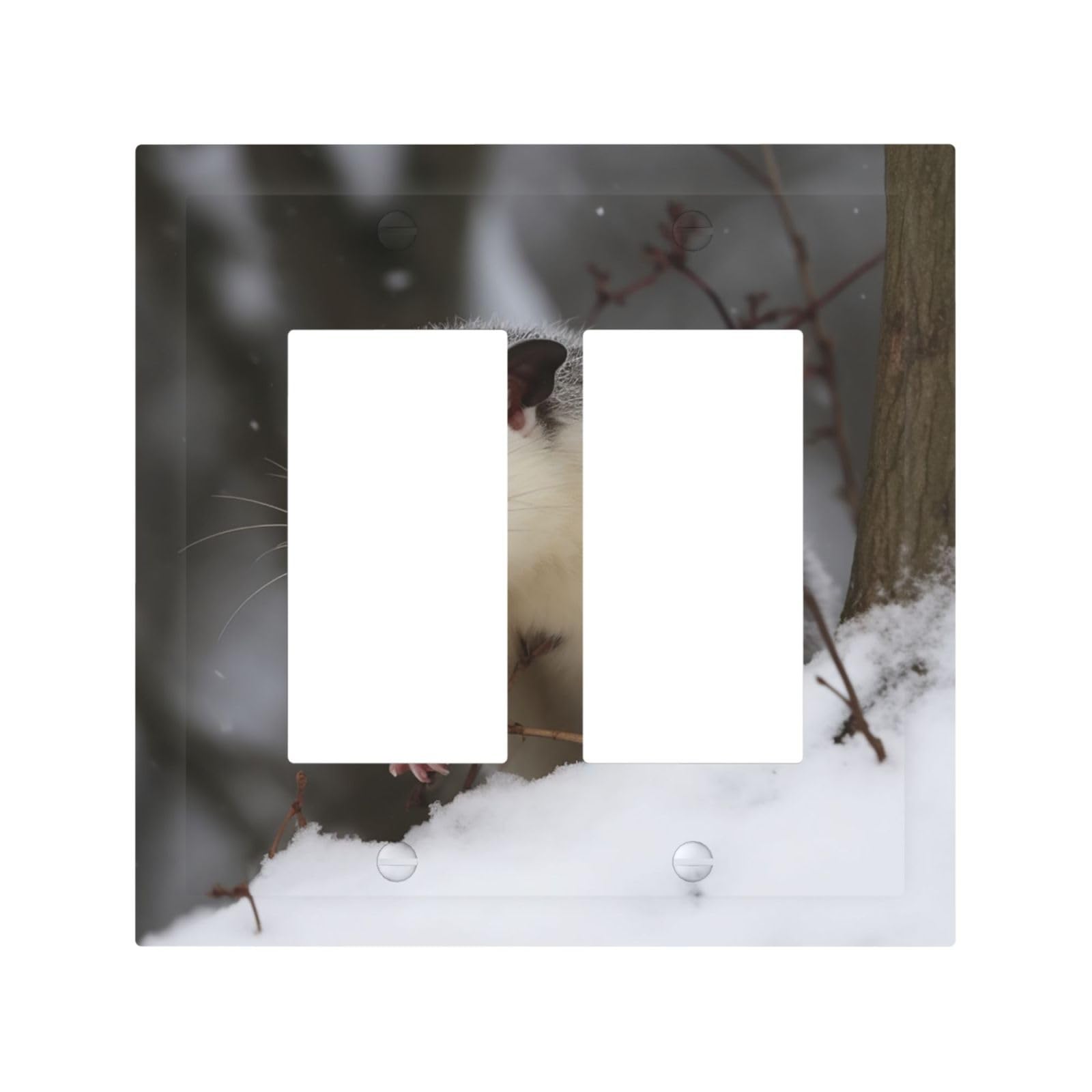 2-Gang Decorator Wall Plate Opossum In Snow Light Switch Cover Double Toggle Receptacle Wall Plate Mid Size 4.9" x 5" Wallplate Unbreakable Polycarbonate Outlet Faceplates Covers