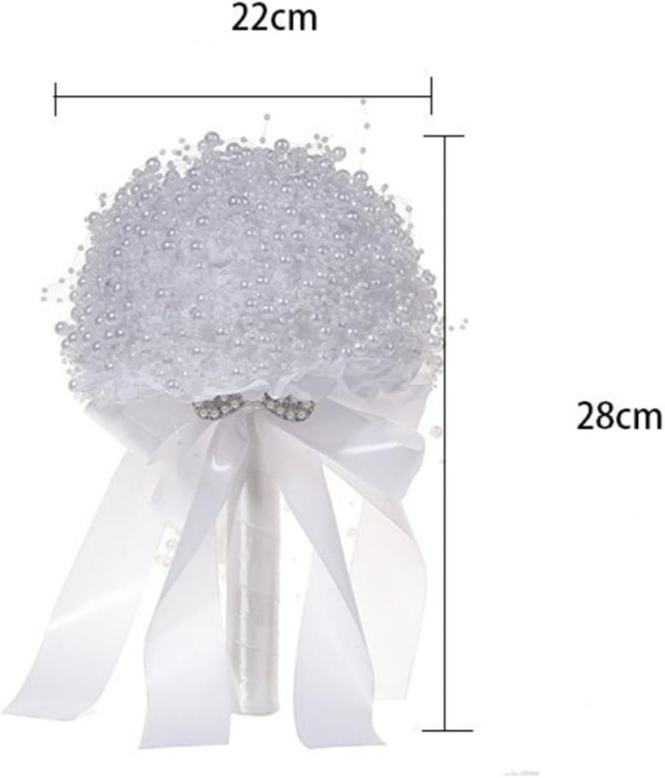 SECFOU Bridal Pearl Bouquet for Wedding Photos and Party Decorations White image 2