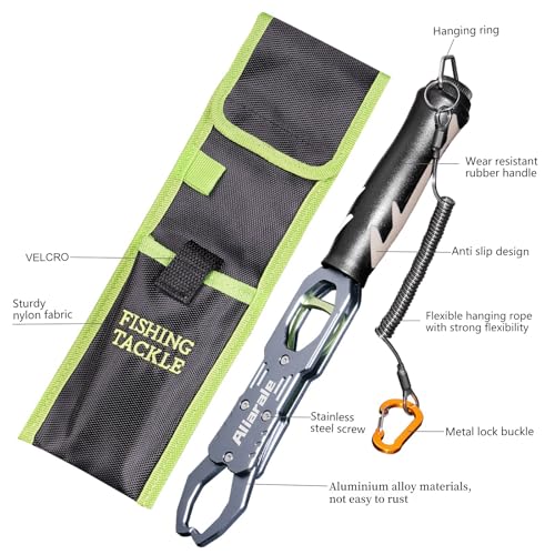 Image of Fish Lip Gripper Fish Scales Professional Fish Holder Aluminium Alloy Material Grabber 40 Pound Fish Lip Grip Tool with Weight Scale and 360 Degree Rotation,Fish Grabber Clip Fish Control Tackle