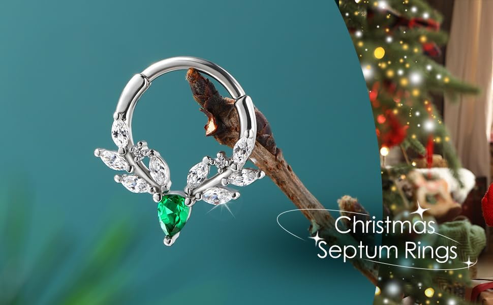 COCHARM Christmas Septum Rings 16G Green CZ Septum Jewelry Stainless Steel Helix Daith Piercing Jewelry 8/10MM - Image 4