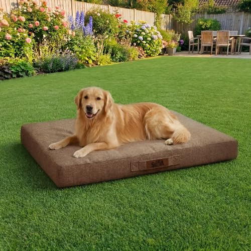 Image of Sytopia 42 Inch Indestructible Dog Bed for Extra Large Dogs, Waterproof Chew Proof Orthopedic Pet Mat for Crate with Machinne Wshable Cover, Great for Indoor Outdoor Use, Brown
