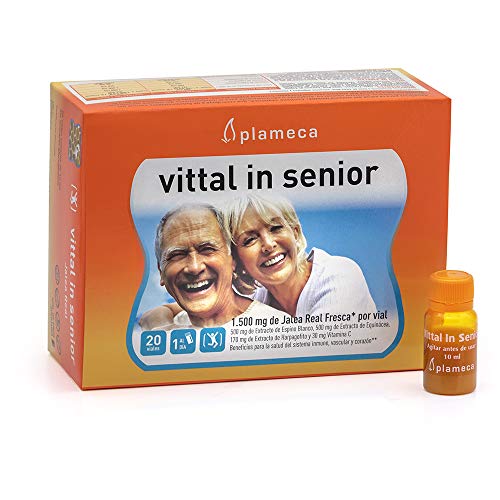 PLAMECA - Vittal In Senior, con Jalea Real Fresca, Equináecea, Vitamina C y Espino Blanco, Mantenimiento del Sistema Inmunitario, del Sistema Vascular y del Corazón - 20 Viales Bebibles de 10 ml