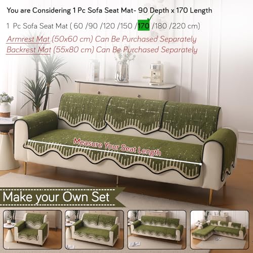 Image of HOKIPO Premium Supple Soft Wavy Sofa Cover Mat with Curve Design| Make Your Own Sofa Cover Set, Mat Length 90(D) x 170(L) cm, Green (AR-5976-GRN)