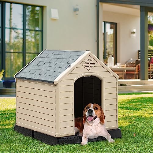 Yitahome 345 Large Plastic Dog House Outdoor Indoor Doghouse Puppy Shelter Water Resistant Easy Assembly Sturdy Dog Kennel with Air Vents and Elevated Floor 345l31w32h Gray+brown Cucciolini Doodles Yitahome 34 5 large plastic dog house outdoor indoor doghouse puppy shelter water resistant easy assembly sturdy dog kennel with air vents and elevated floor 34 5l31w32h gray+brown cucciolini doodles
