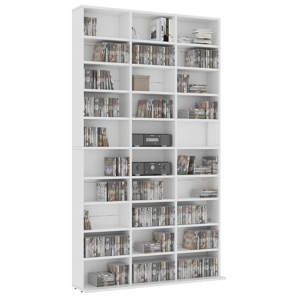 Armario para CD, color blanco, 102 x 23 x 177,5 cm, material de madera, 30 compartimentos abiertos para discos de vinilo, estante de almacenamiento como estante para CD, montaje en pared