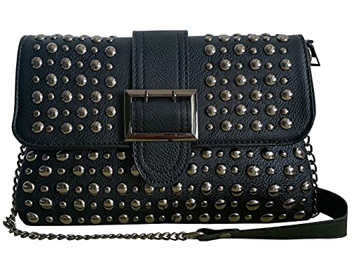 Women Ladies Punk Rivet Purse Satchel PU Leather Shoulder Crossbody Top-handle Bag Tote Handbag Black