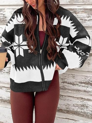 Saodimallsu Womens Zip Up Sweater Jacket Oversized Chunky Puff Long Sleeve Graphic Christmas Cardigan3
