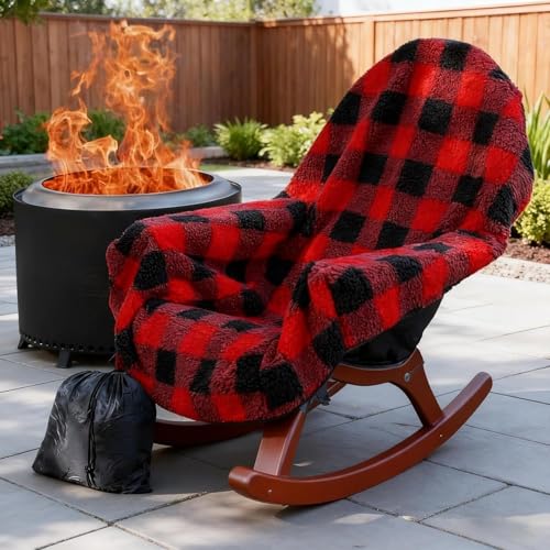 Waterproof Double Sided Chair Blanket Cozy Sherpa Camping Blanket Folding Outdoor Chair Covers for Patio Lawn Bonfire Pool & Office Chairs (Red)