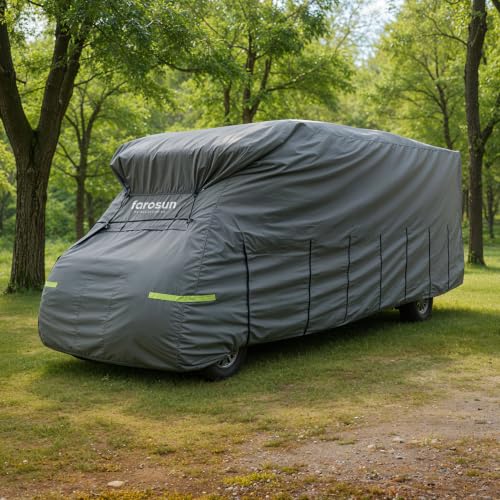 Farosun Wohnwagen Abdeckung 4-lagige Schutzhülle für Wohnmobil wetterfest & atmungsaktiv UV-beständig reißfest und wetterfest Hagelschutzplane für Winter & Sommer 750×235×270 cm